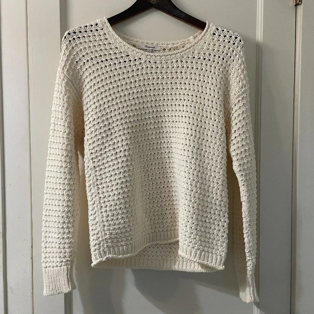 Madewell Pullover Sweater Open Stitch Austen in Cream Cotton Blend size XXS - Picture 2 of 8